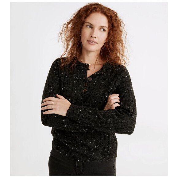 Madewell Wool Donegal Bowden Henley Sweater Coziest Yarn Fisherman Quiet Luxury - Picture 4 of 13